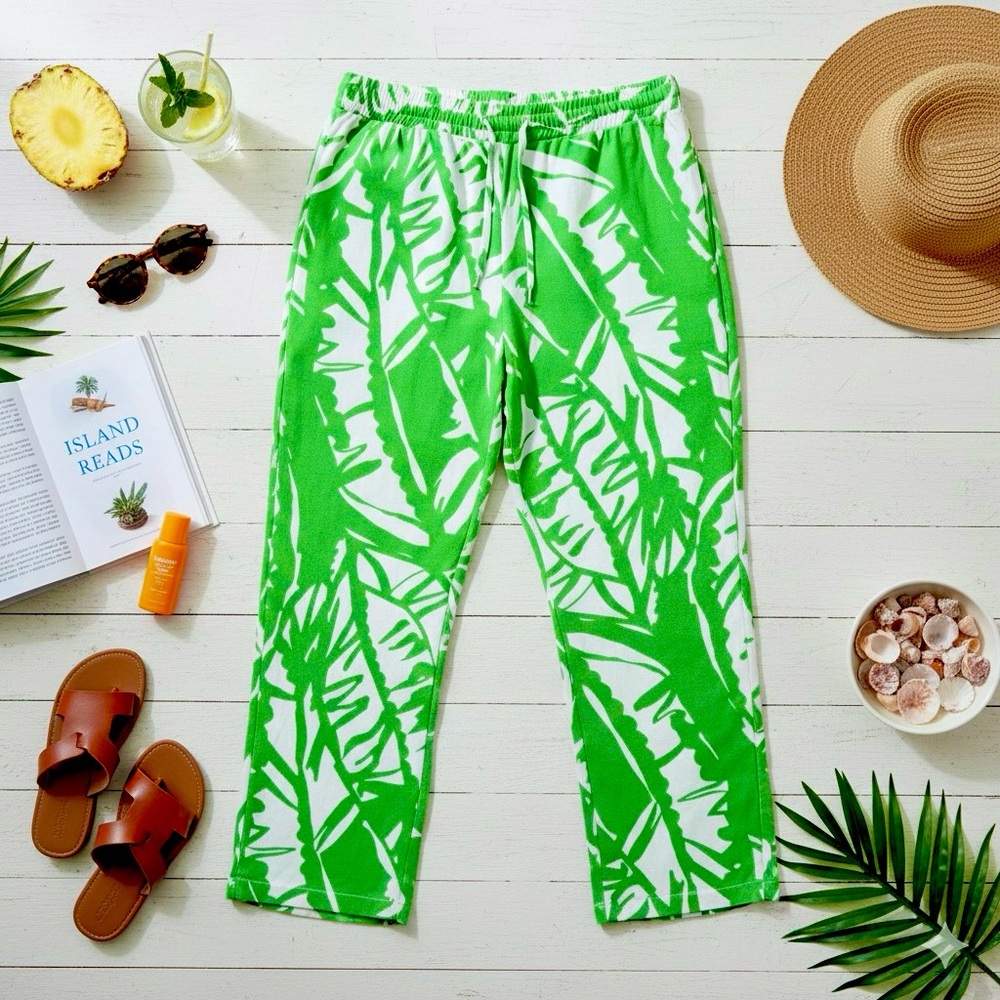 LILLY PULITZER TARGET Womens Pants L Green White Boom Boom Wide Leg Palazzo